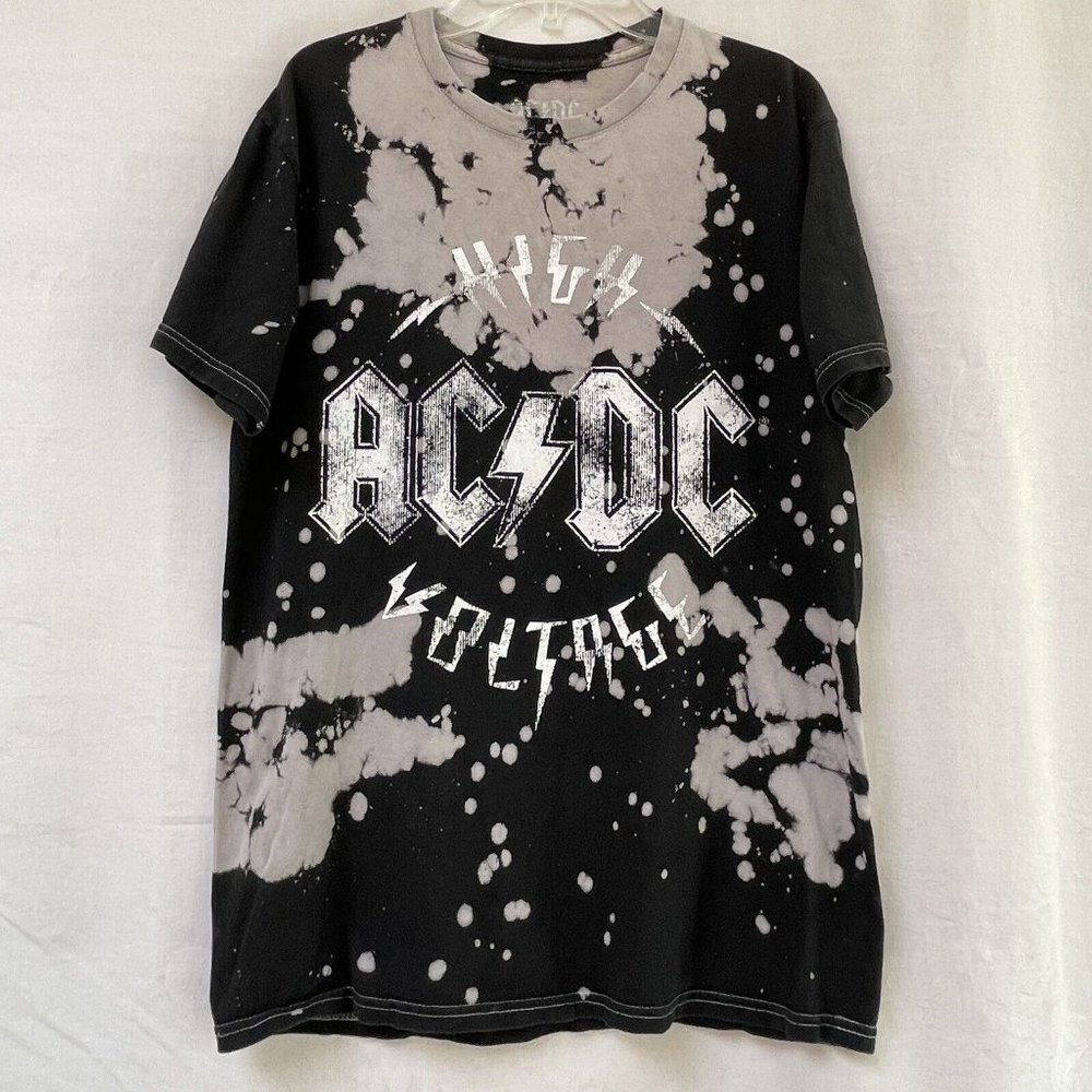 AC DC High Voltage T Shirt Mens Sm Med Short Sleeve Graphic Tye Dye Band Black